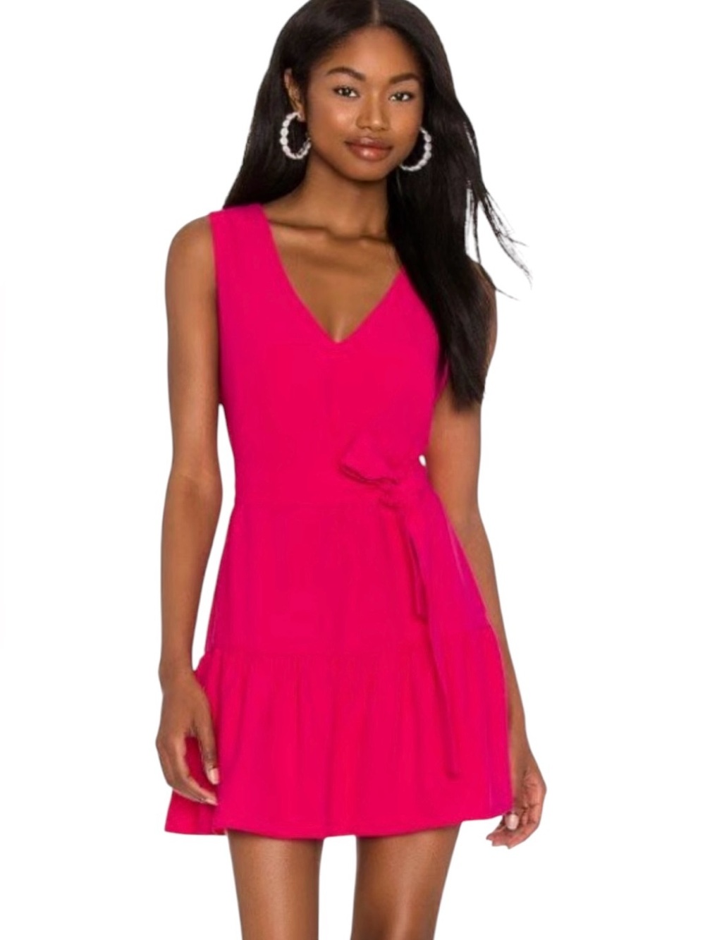 Amanda Uprichard Selena Ruffle Mini Dress Hot Pink S  Barbiecore